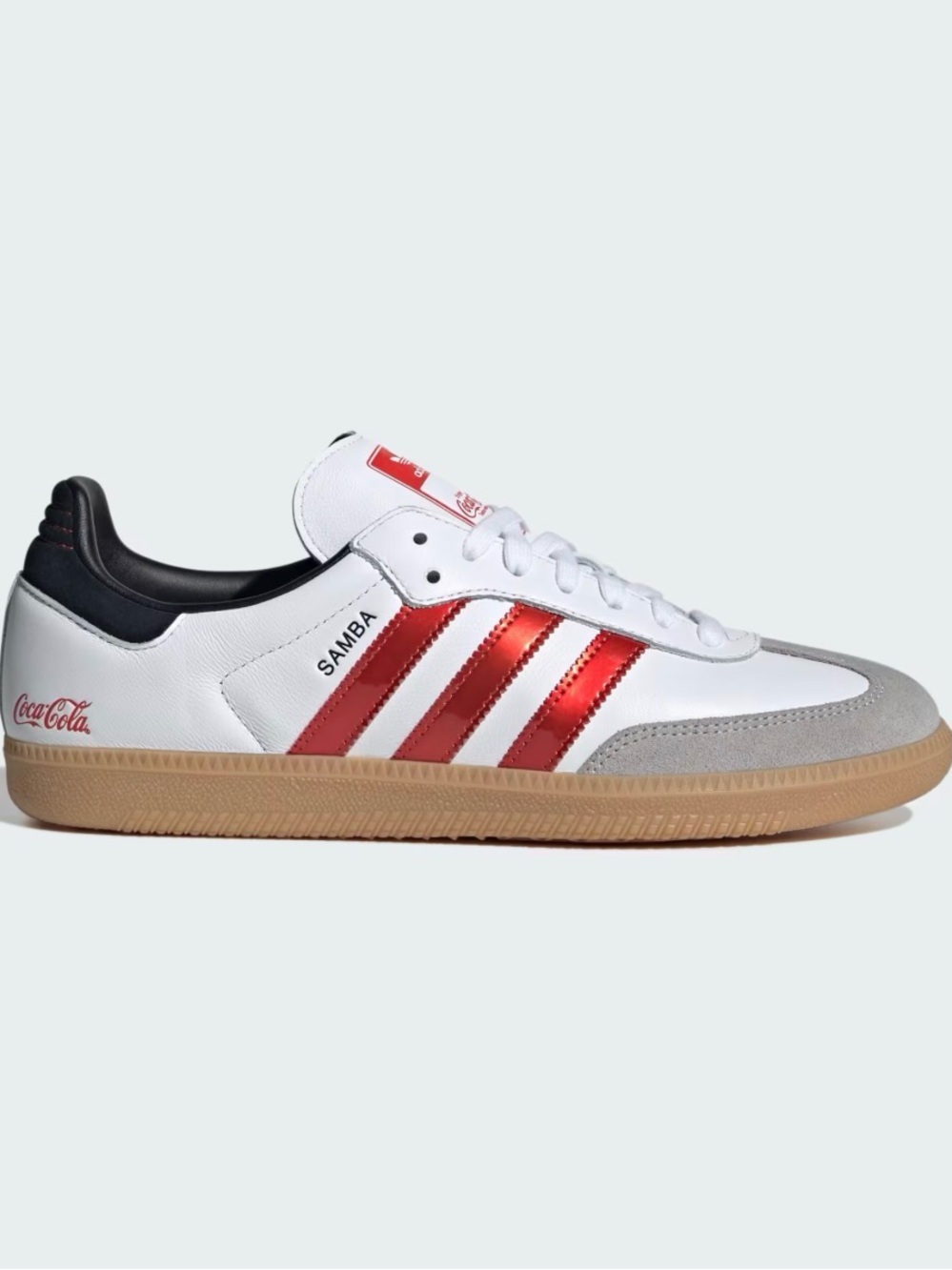 adidas Samba White Leather Sneakers with Metallic Red Stripes